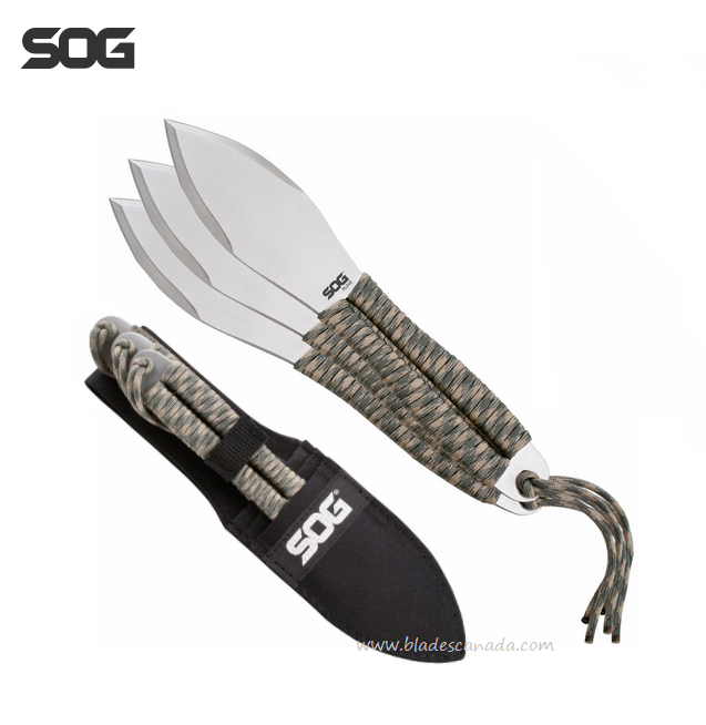 SOG Fling Throwing Knives, Pack of Three, Cord Wrapped, Nylon Sheath, FX41N