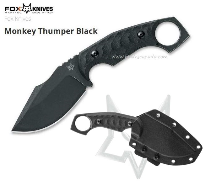Fox Italy Monkey Thumper Fixed Blade Knife, Niolox Steel, Micarta, Kydex Sheath, FX-633