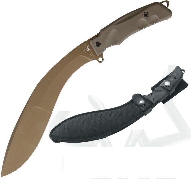 Fox Italy Extreme Tactical Kukri Machete, N690Co Bronze, Nylon Sheath, FX-9CM04BT