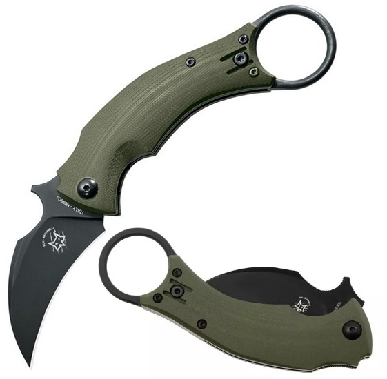 (image for) Fox Italy Black Bird Karambit Folding Knife, Wave Opening, N690 Black, G10 Green, FX-591 OD