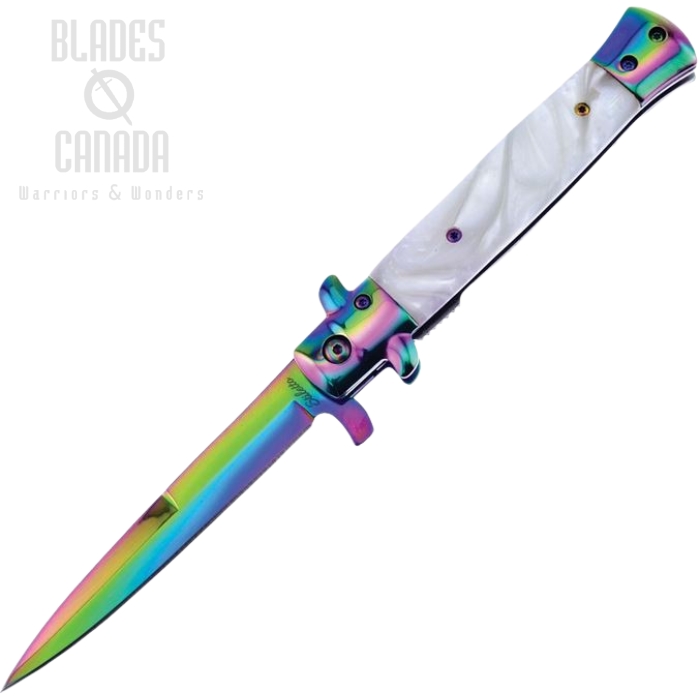 Frost Cutlery Italian Stiletto Milano ISM-001CIRB Rainbow White- Assisted Opening (image for) Frost Cutlery Italian Stiletto Milano ISM-001CIRB Rainbow White- Assisted Opening