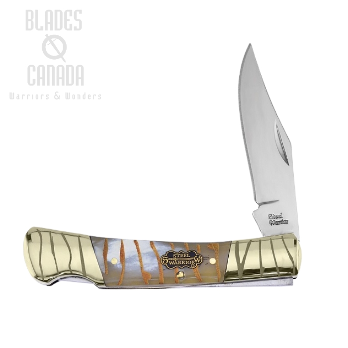 Frost Steel Warrior SW-100TG Barracuda Lockback - Tiger Striped Bone (image for) Frost Steel Warrior SW-100TG Barracuda Lockback - Tiger Striped Bone