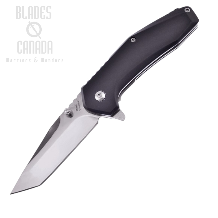 (image for) Frost Cutlery Steel Warrior Tanto Flipper Assisted Open, Black Aluminum Handle SW888B