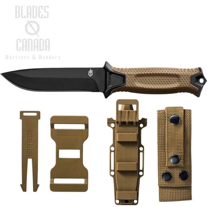 (image for) Gerber Strongarm Fixed Blade Knife, Stainless Black, GFN Coyote, Polymer Sheath, G30001058