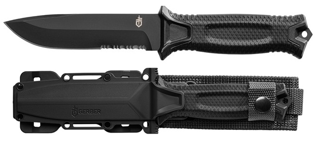 Gerber Strongarm Fixed Blade Knife, Stainless Black Serrated, Nylon Black, 1060
