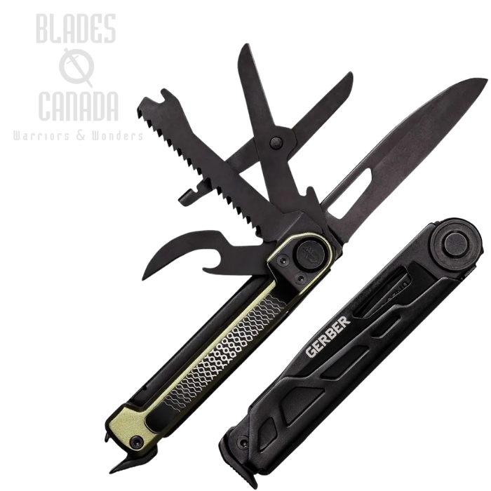Gerber Armbar Scout Folding Knife Multitool, Stainless Black, Aluminum Black/Green, G1064401