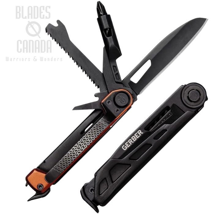 Gerber Armbar Trade Folding Knife Multitool, Black Blade, Aluminum Orange/Black, G1064405
