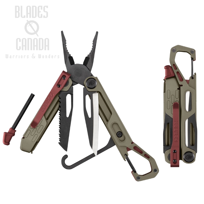 (image for) Gerber Stakeout Spark ultitool, Aluminum Coyote Brown/Red, 10 tools, G1070225