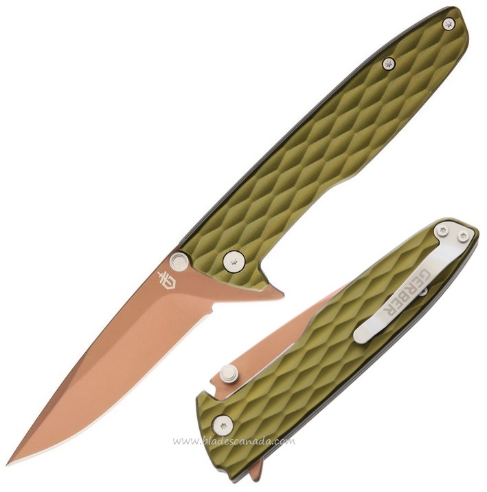 Gerber One-Flip Flipper Folding Knfie, Aluminum Green, G1353