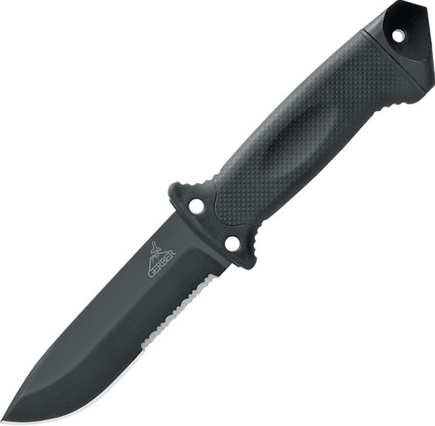 Gerber LMF II Infantry Fixed Blade Knife, Stainless Black Serrated, Nylon Black, 1629