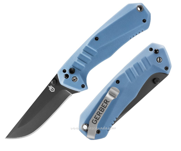 Gerber Haul Button Lock Folding Knife, Assisted Opening, Gray Blade, GFN Blue, G3350