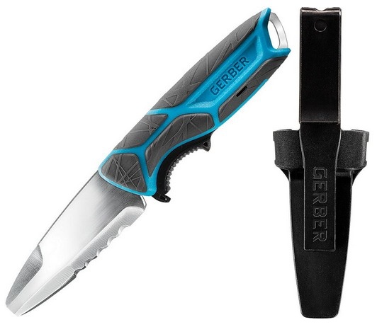 Gerber CrossRiver Salt Rx Fixed Blade Knife, Partially Serrated Blade, GRN Blue/Black Hydrotread Grip, G3591