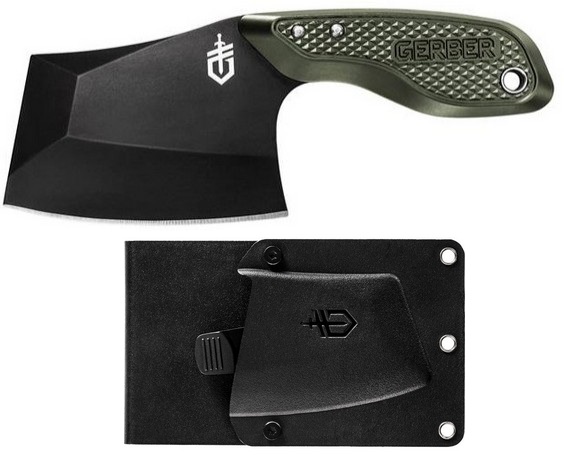 Gerber Tri-Tip Mini Cleaver Fixed Blade Knife, Aluminum Green, Multi-Mount Sheath, G3728