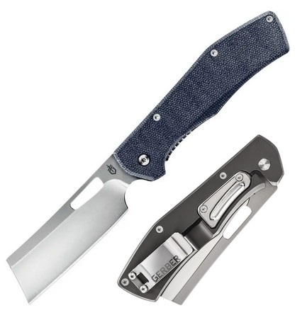 Gerber Flatiron Framelock Folding Knife, D2 Satin, Micarta Blue, G3902