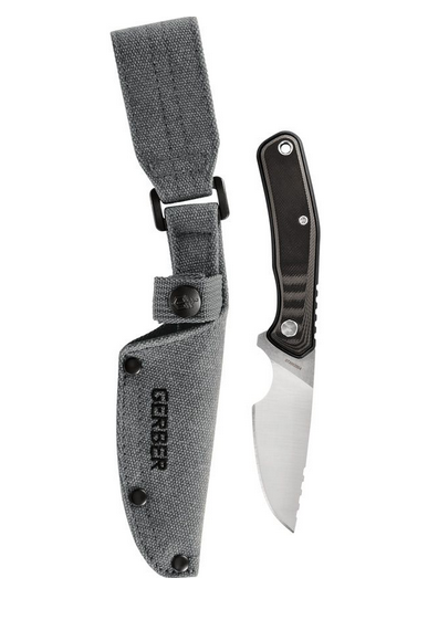 Gerber Downwind Caper Fixed Blade Knife, Stonewash/Satin Blade, G10 Gray/Black, G3933