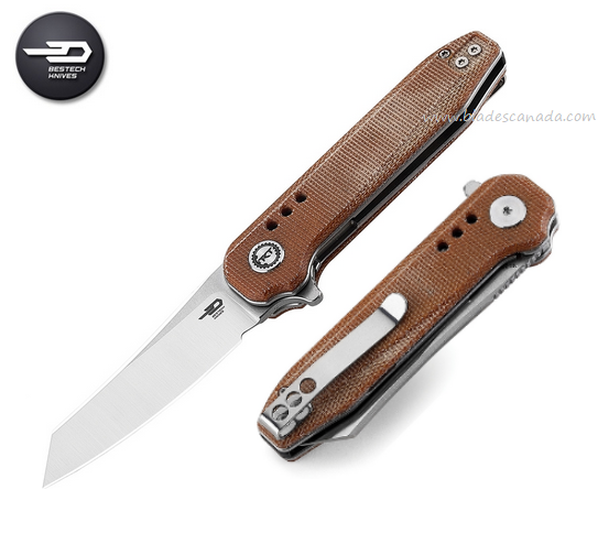 Bestech Syntax Flipper Folding Knife, 14C28N SW/Satin, Micarta Natural, BG40E