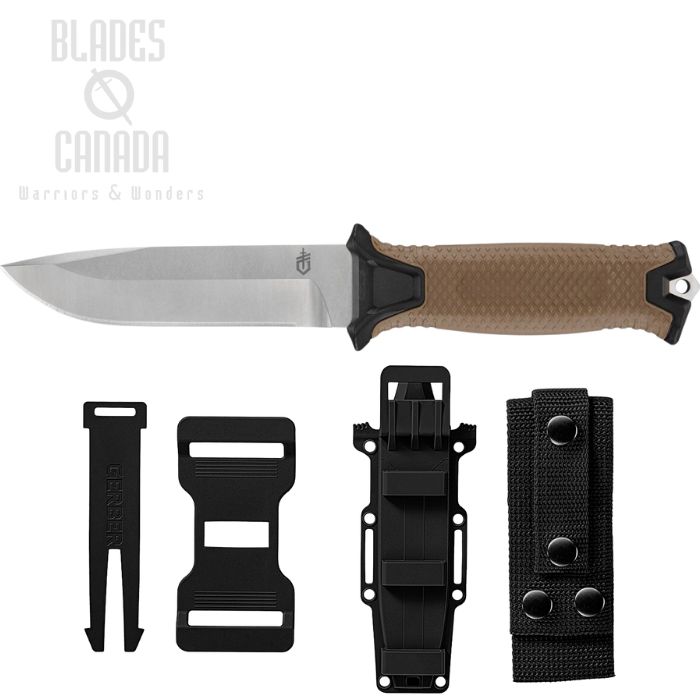 (image for) Gerber Strongarm Fixed Blade Knife, MagnaCut Stonewash, GFN Coyote Brown, Polymer Sheath, G1075372