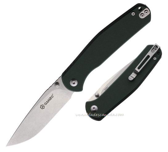Ganzo Folding Knife, Stonewash Blade, G10 Green, 6804GR