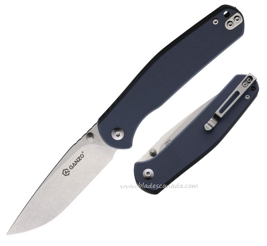 Ganzo Folding Knife, Stonewash Blade, G10 Blue-Gray, 6804GY