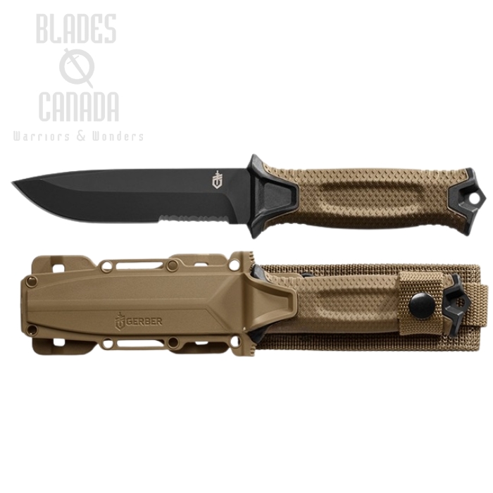 (image for) Gerber Strongarm Fixed Blade Knife, Stainless Black Serrated Blade, GFN Coyote Tan, G1059