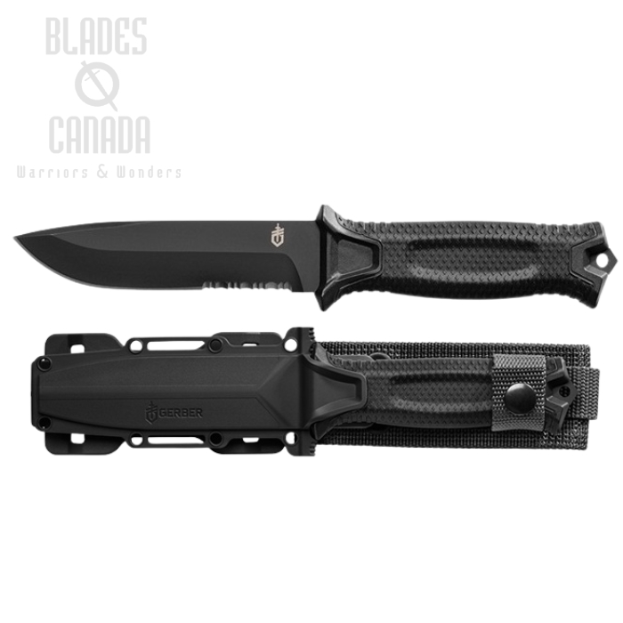 (image for) Gerber Strongarm Fixed Blade Knife, Stainless Black Serrated, Nylon Black, 1060
