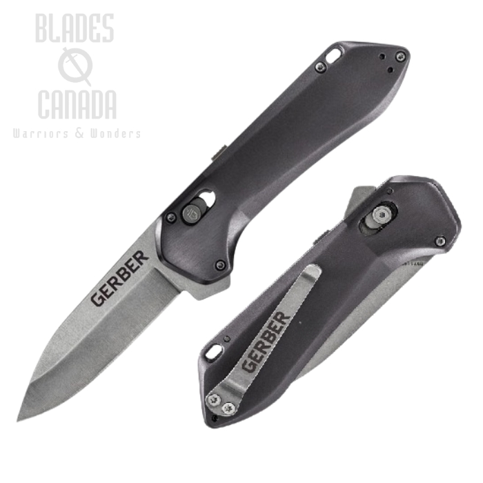 (image for) Gerber Highbrow Compact Folding Knife, Assisted Opening, Plain Edge, Grey Handle, G1518