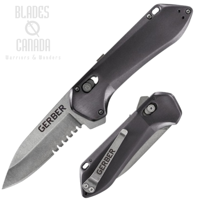 (image for) Gerber Highbrow Compact Folding Knife, Assisted Opening, Serrated, Aluminum Grey, G3509