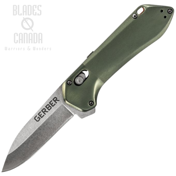 (image for) Gerber Highbrow Compact Folding Knife, Assisted Opening, Plain Edge, Aluminum Green, G1526