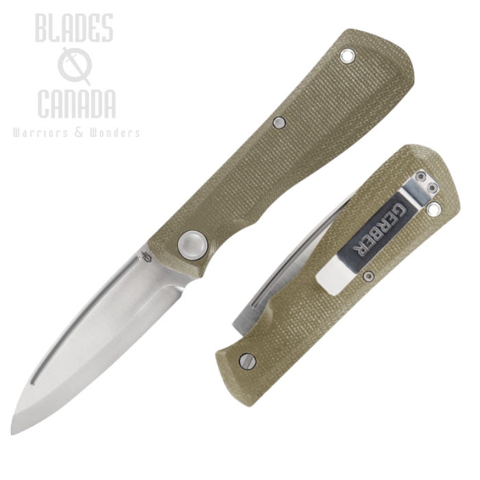 (image for) Gerber Mansfield Slipjoint Folding Knife, Stainless Satin, Micarta OD Green, G1909