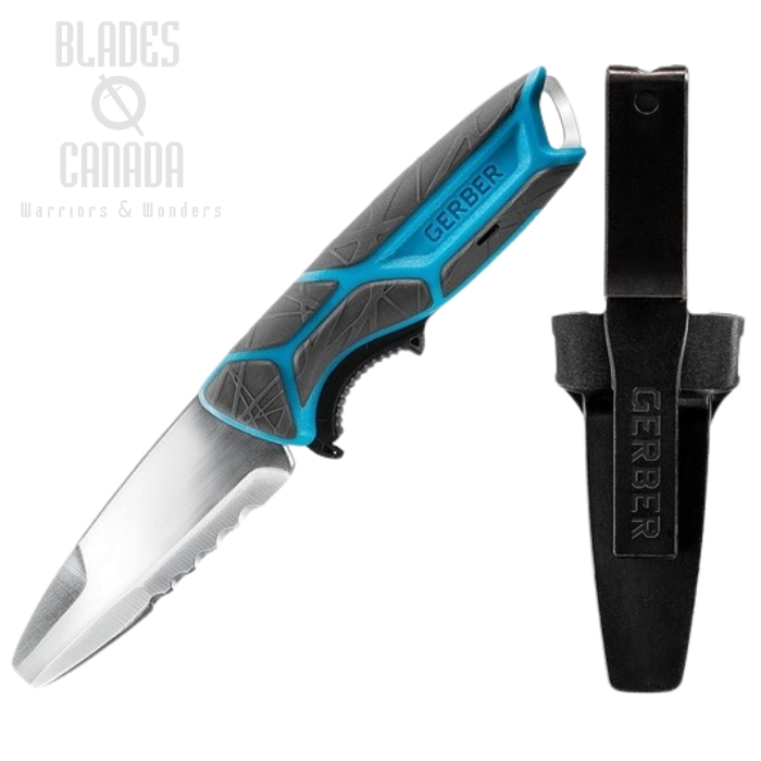 (image for) Gerber CrossRiver Salt Rx Fixed Blade Knife, Partially Serrated Blade, GRN Blue/Black Hydrotread Grip, G3591