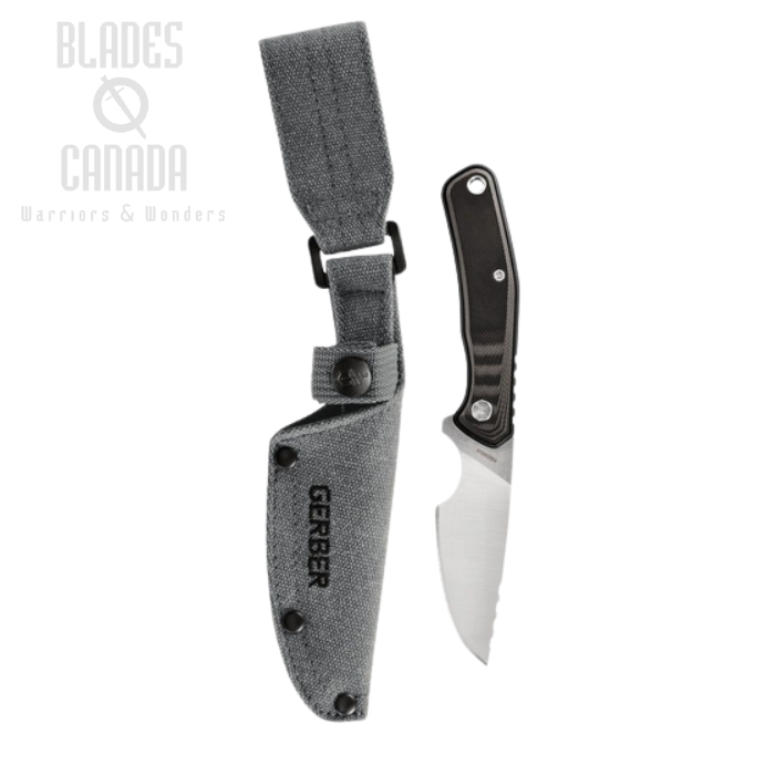 (image for) Gerber Downwind Caper Fixed Blade Knife, Stonewash/Satin Blade, G10 Gray/Black, G3933