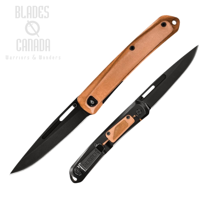 (image for) Gerber Affinity Framelock Adjustable Thumbstud Folding Knife, Black Blade, Copper, 4057