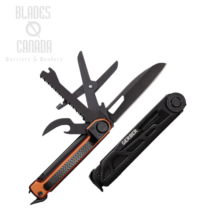 (image for) Gerber Armbar Scout Folding Knife Multitool, Stainless Black, Aluminum Orange, G1064395
