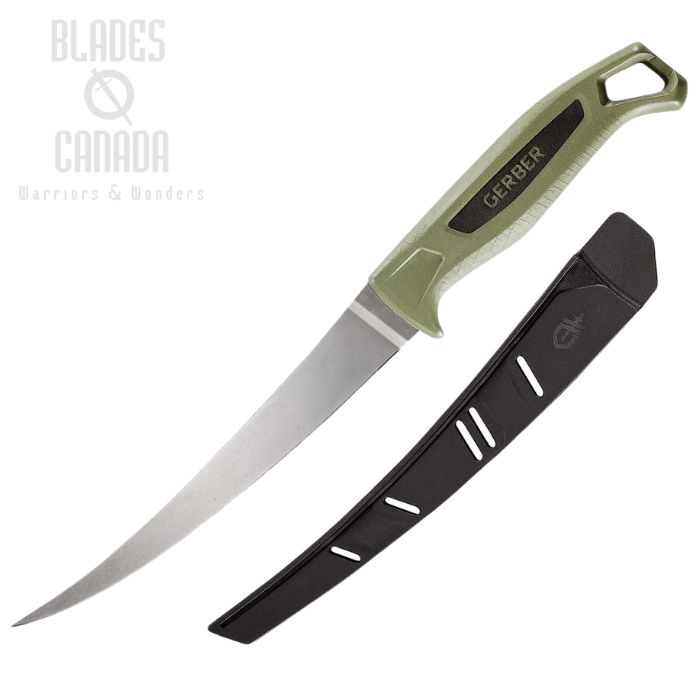 Gerber Ceviche Fillet Knife, Stonewash, Green Handle, Black Sheath, G4132