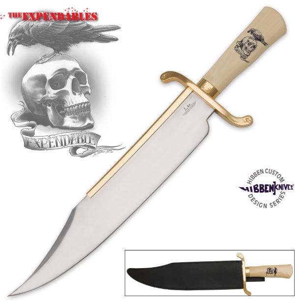 Gil Hibben Expendables Bowie Fixed Blade Knife, Leather Sheath, GH5017