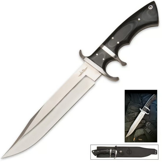 Gil Hibben Assault Bowie Fixed Blade Knife, Leather Sheath, GH5025