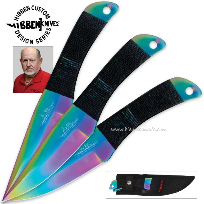 Gil Hibben Titanium Rainbow Triple Set Throwing Knives w/Nylon Sheath, GH5042