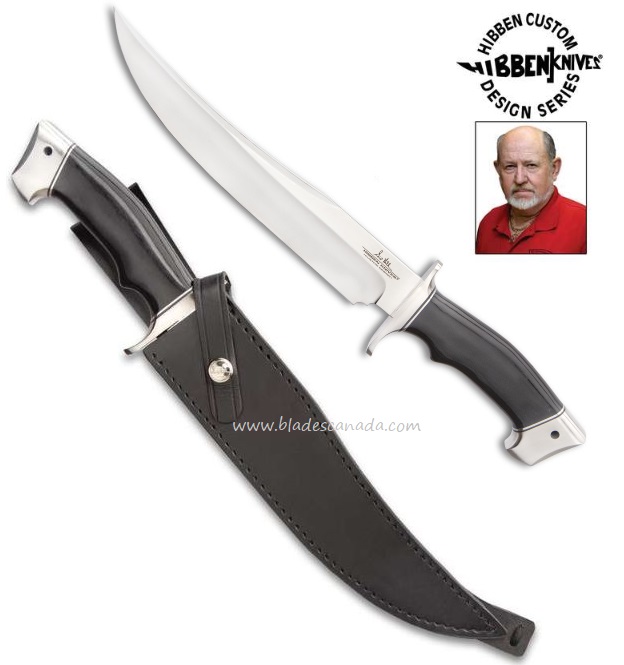 Gil Hibben Arizona Bowie Fixed Blade Knife, Micarta Black, Leather Sheath, GH5088