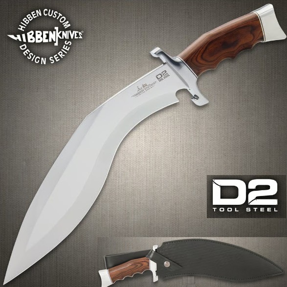 United Cutlery Hibben Kukri Fighter Knife, D2, Pakkawood, Leather Sheath, GH5094