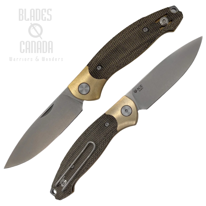 GiantMouse ACE Farley V2 Slipjoint Folding Knife, Elmax Steel, Micarta Green, FARLEY-BRASS-B-GRN