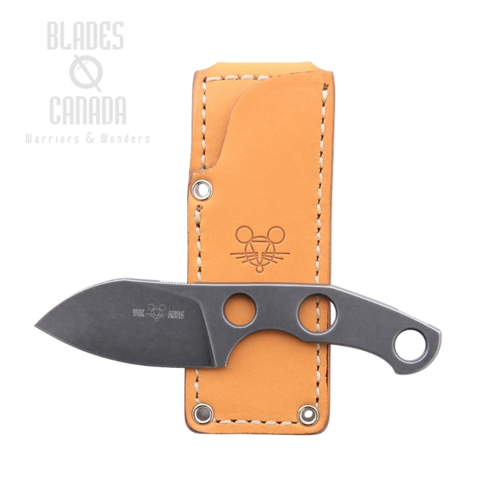(image for) GiantMouse GMF1-P Fixed Blade Knife, N690 Stonewash, Leather Sheath, GMF1-P
