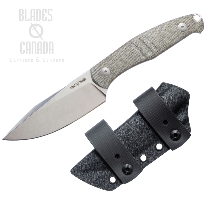 GiantMouse GMF2 Scout Fixed Blade Knife, N690 Stonewash, Micarta Green, Kydex Sheath, GMF2-SCOUT-GC