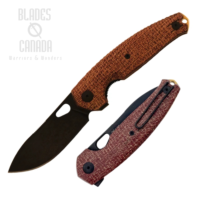 GiantMouse ACE Jagt Flipper Folding Knife, Elmax Black, Micarta Burlap, JAGT-BURLAP-PVD