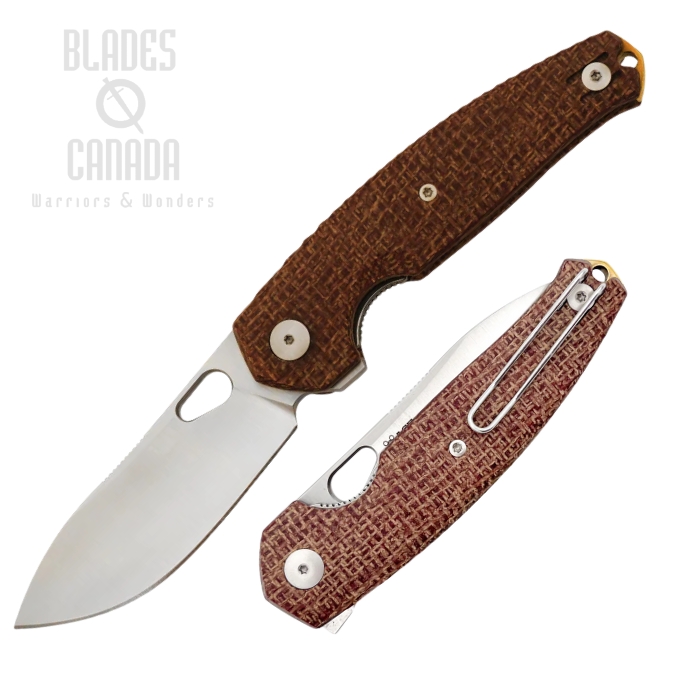 GiantMouse ACE Jagt Flipper Folding Knife, Elmax Satin, Micarta Burlap, JAGT-BURLAP-SATIN