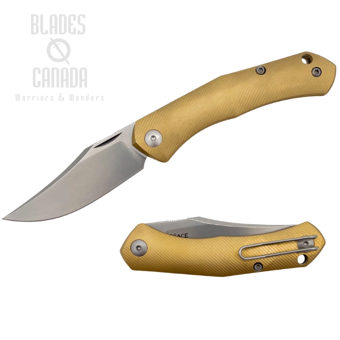 GiantMouse Ace Jutland Slipjoint Folding Knife, S90V SW, Brass Handle, JUTLAND-SJ-BRASS