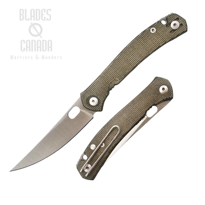 (image for) GiantMouse ACE Bleecker Folding Knife, Elmax Satin, Micarta Green, BLEECKER-GREEN-CANVAS-MICARTA