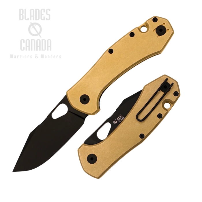 (image for) GiantMouse ACE Atelier Folding Knife, Elmax Black PVD, Brass Flat, ATELIER-FLAT-BRASS