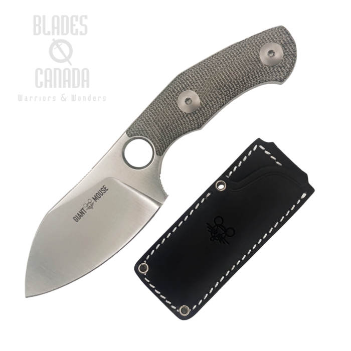 (image for) GiantMouse GMF1 Fixed Blade Knife, MagnaCut Satin, Micarta Green, Leather Sheath, GMF1-MG