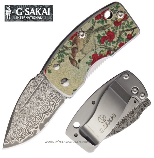 G. Sakai Money Clip Szanqua Framelock Folding Knife, Damascus, GS11610 - Click Image to Close