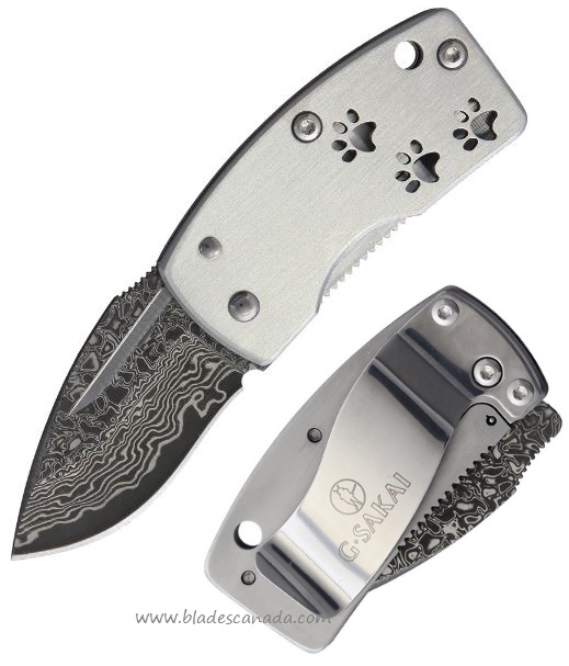 G.Sakai Money Clip Framelock Folding Knife, Damascus/VG10 Core, GS11667 - Click Image to Close